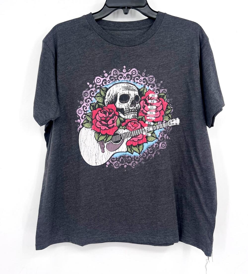 LIVE OUTSIDE THE LIMITS Mens Rock N Roll Graphic T-Shirt XS Grey Skull Roses NWT